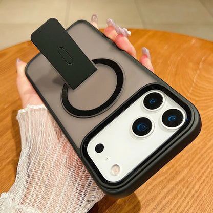 New For Magsafe Magnetic Wireless Charging Fold Holder Ring Translucent Matte Phone Case For iPhone 17 Pro Max Bumper Back Cover