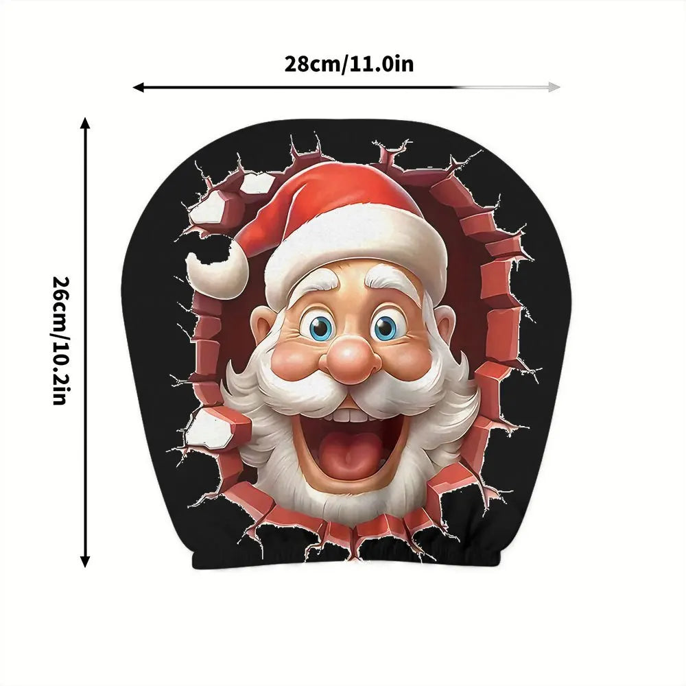 2-piece Christmas gift set, funny and quirky Santa Claus car headrest cover, car interior decoration, anti-oil and anti-stain