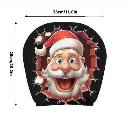 2-piece Christmas gift set, funny and quirky Santa Claus car headrest cover, car interior decoration, anti-oil and anti-stain