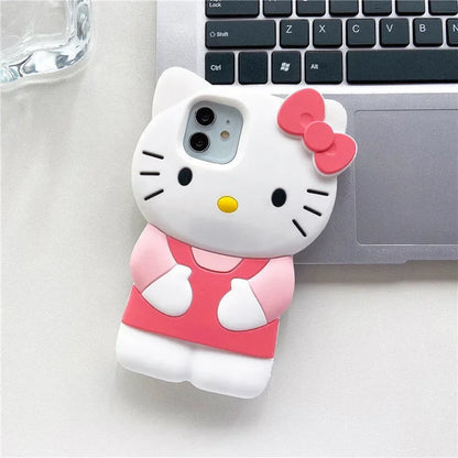 Hello Kitty 3D Bow Kawaii Phone Case for iPhone 16 15 14 13 12 11 Pro Max XR XS MAX 7 8 Plus MINI Cartoon Y2K Silicone Cover