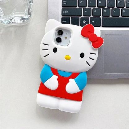 Hello Kitty 3D Bow Kawaii Phone Case for iPhone 16 15 14 13 12 11 Pro Max XR XS MAX 7 8 Plus MINI Cartoon Y2K Silicone Cover