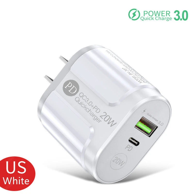 2 Ports USB Charger Quick Charge 3.0 PD 20W Type C Phone Charger Fast Charging Adapter For iPhone 13 12Pro Huawei Xiaomi Samsung