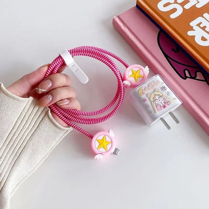Pink kawaii Sailor Moon peripherals iPhone13 data line protect Wire winding Rope Charger Soft shell smart cover iPhone currenc