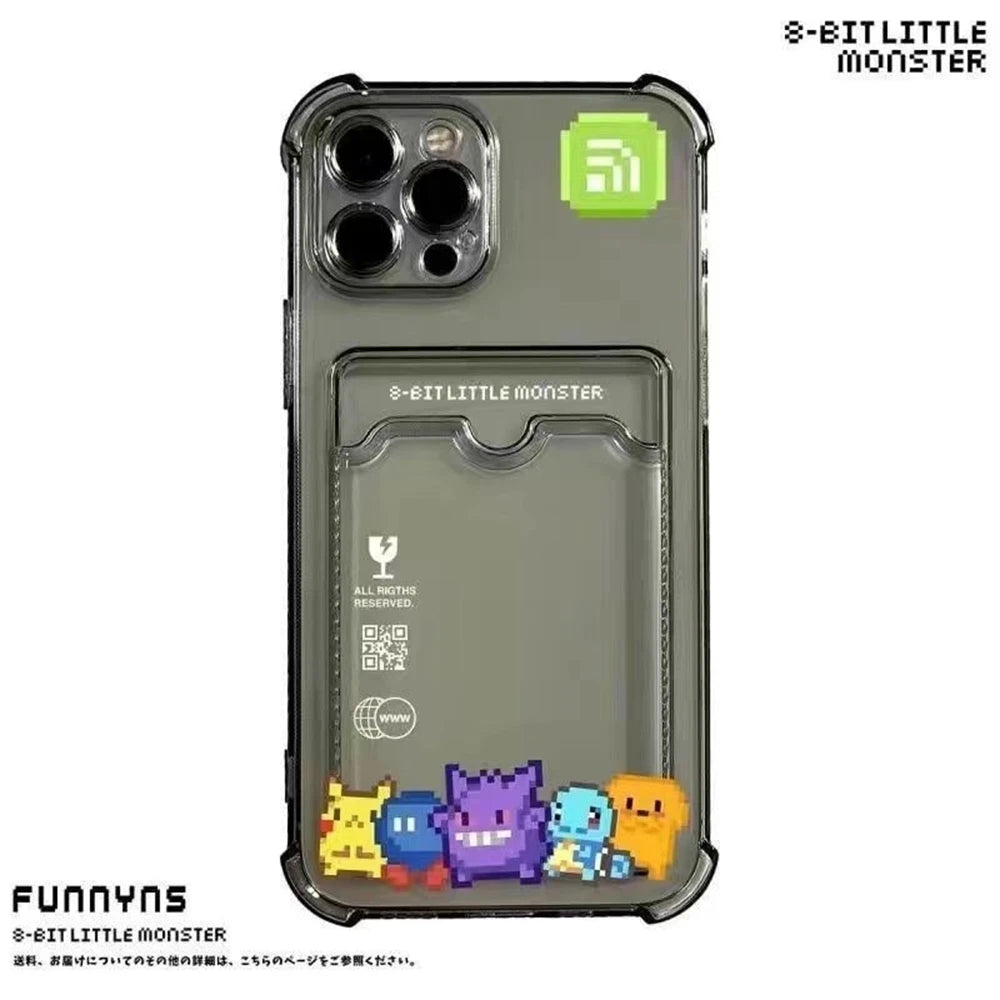 3D Anime Cute P-Pokemon Gengar Card Wallet Black Clear Soft TPU Phone Case For iPhone XS Max XR 13 12 11 14 15 16 Pro Max  Cover