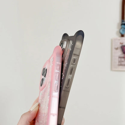 Cute Cartoon Cat Ear Glitter Sequins Transparent Case  For iPhone 16 15 Plus 14 Pro Max 13 12 11 Soft Silicone Shockproof Cover