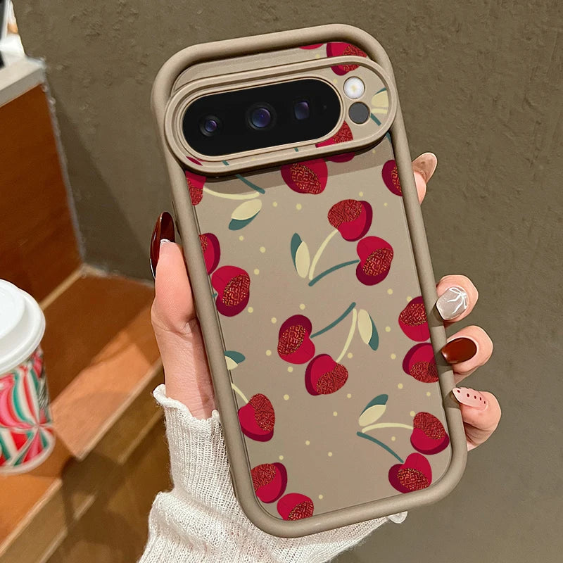 Cute Large Cherry Soft Phone Protector Case For Google Pixel 10 8 Pro 9A 8A 7A 9 10 Pro XL Shockproof Cover For Pixel 9 8 7 Pro