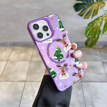 Christmas Pattern Magsafe Magnetic Case for iPhone 11 12 13 14 15 16 Pro Max Plus Soft Silver Plated Anti Fall Cover