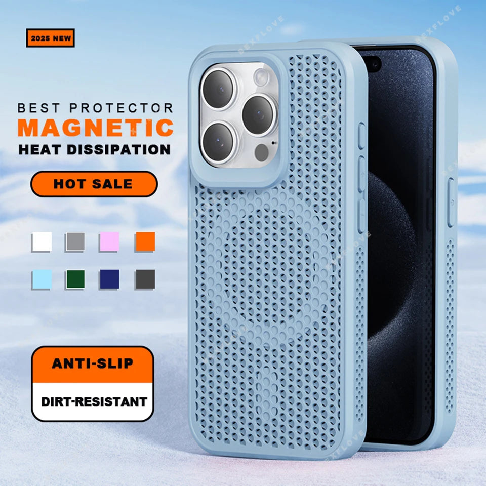 New Heat Dissipation Magnetic Phone Case for iPhone 14 15 16 Plus 11 12 13 16 Pro Max Matte Magsafe Charging Shockproof Cover