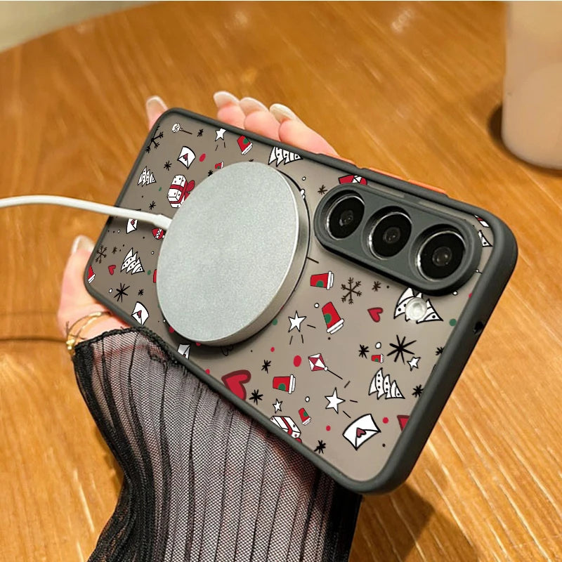 Magnetic For Magsafe Cartoon Christmas Case For Samsung Galaxy S25 S24 Ultra S25 Edge S23 S22 Plus S21 FE A54 A55 A56 5G Funda