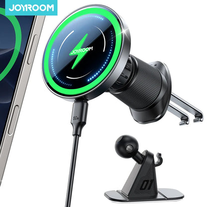 Joyroom Magnetic Car Phone Holder Mount Dashboard & Air Vent Wirelees Charging Phone Holder For iPhone 16 15  14 13 12 JR-ZS501