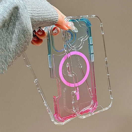 3 IN 1 Gradient Clear Magnetic Shockproof Case For iPhone 16 15 14 13 12 11 Pro Max Ultra Slim Anti Slip Wireless Charging Cover