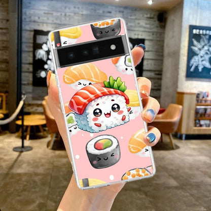 Phone Case For Google Pixel 9 8 7 6 9A 8A 7A 6A 5 4 5A 4A 3A Pro XL Soft Clear TPU Transparent Cover Cute Cartoon Sushi