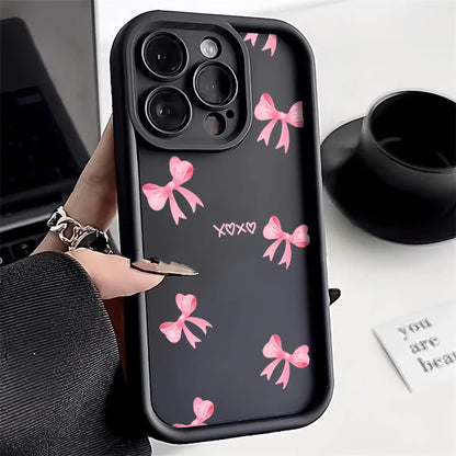 Cute Pink Bowknot Bow Phone Case For iPhone 11 Case iPhone 13 14 15 12 17 16 Pro Max X XR XS 7 8 Plus SE Protective Cover Funda