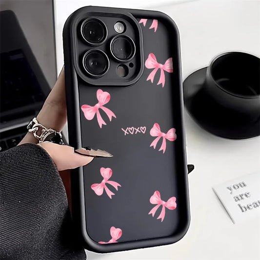 Cute Pink Bowknot Bow Phone Case For iPhone 11 Case iPhone 13 14 15 12 17 16 Pro Max X XR XS 7 8 Plus SE Protective Cover Funda