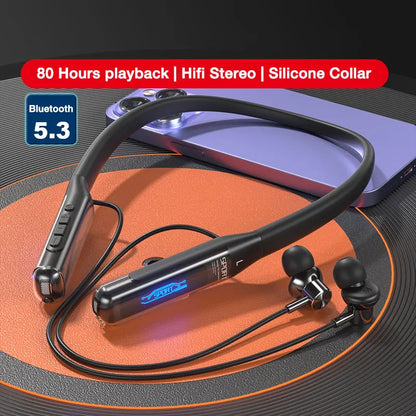EARDECO 80 Hours Endurance Bluetooth Headphone with Microphone Wireless Headphones Bass Stereo Neckband Earphones Bluetooth 5.3