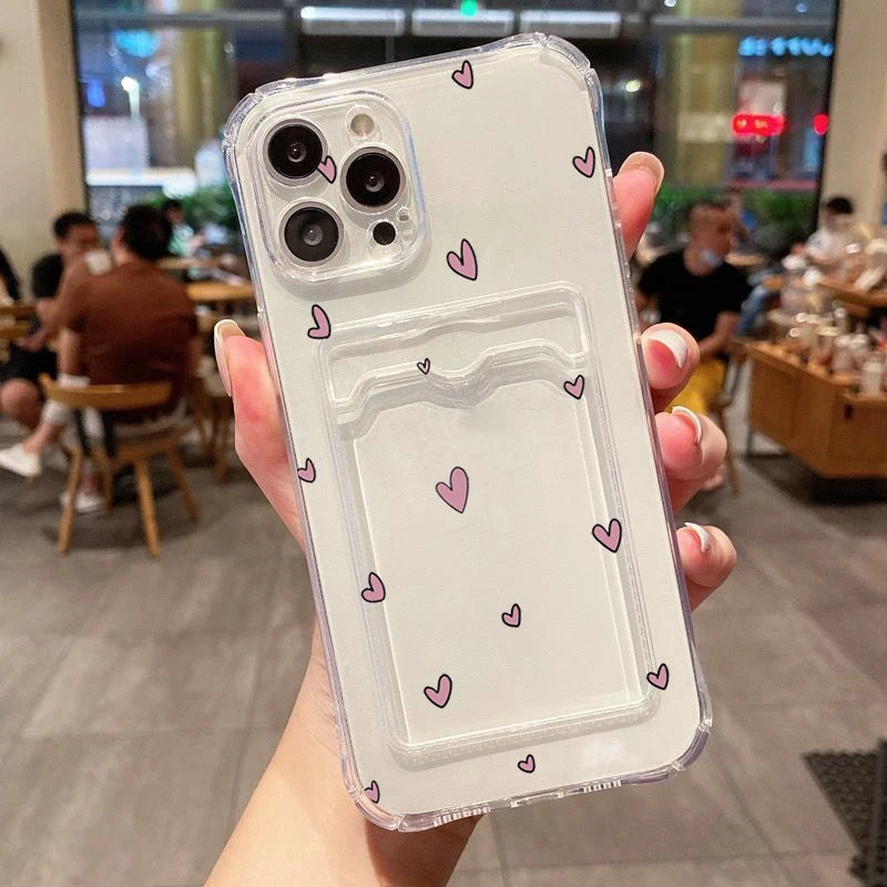 Case For iPhone 16 15 14 13 12 11 Pro Max Black White Love Heart Clear Phone Cover For iPhone XS X 7 8 Plus Wallet Card Bag Case