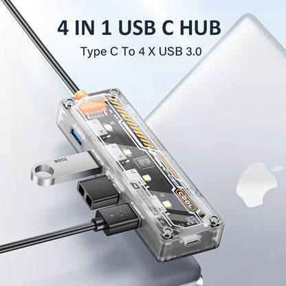 ASOMETECH Type C HUB 4 in 1 USB C to USB 3.0 Transparent Punk Docking Station Splitter Adapter For MacBook Laptop iPhone Samsung