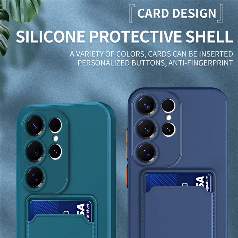 Liquid Silicone Case For Samsung Galaxy S25 S24 S23 S22 S21 S20 Ultra Plus FE Card Holder Case For Samsung A56 A55 A54 A34 A53