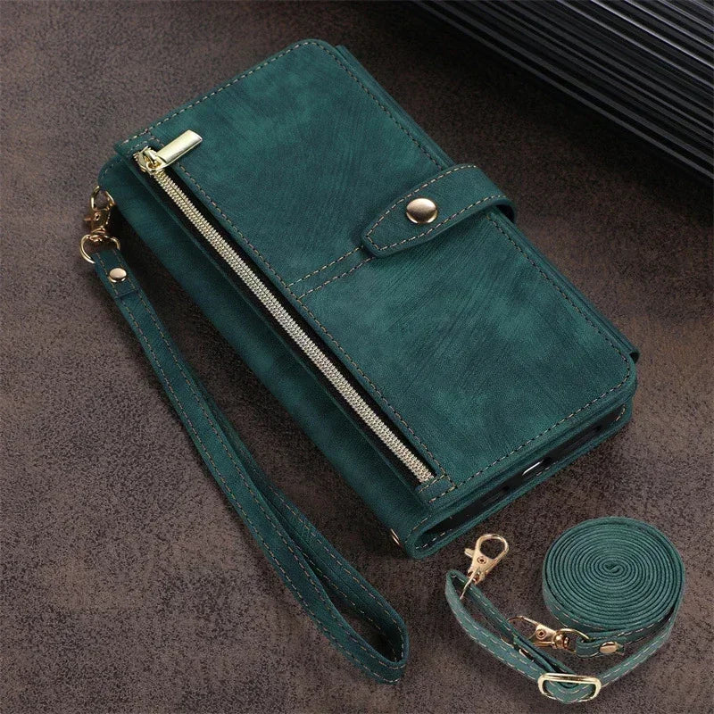 Phone Case for Samsung Galaxy S23 S24 FE S25 Ultra Edge S22 Plus A16 A06 A26 A36 A56 A15 A35 A55 Cover Zipper Wallet Crossbody