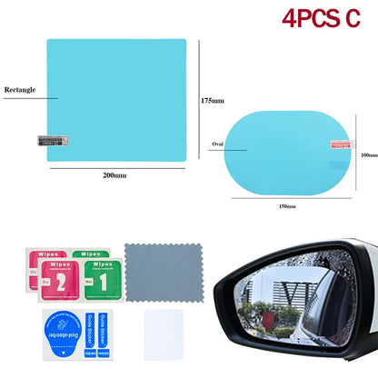 2/4pcs Car Rearview Mirror Film Side Window Rainproof Clear Film Anti Fog Window Mirror Protective Sticker for Car Accessories