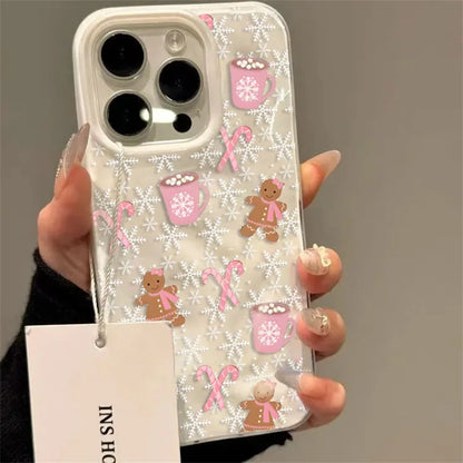 Snowflake Gingerbread Man Phone Case for iPhone 17 Air 16 15 14 13 Pro Max 15 Plus 11 12 13 Pro Shockproof Soft Cover Christmas