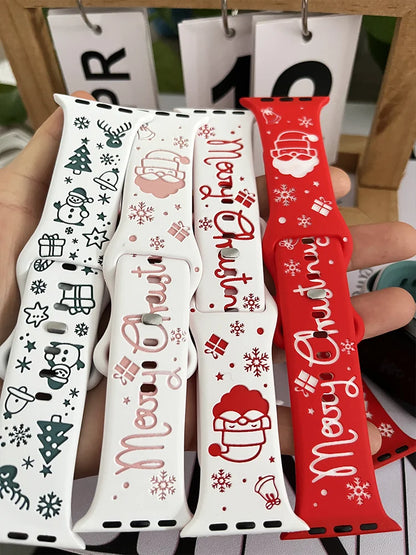 Women Christmas Engraved Strap For Apple Watch ultra 2 49mm 44mm 45 40 42 46mm silicone Bracelet IWatch Series 11 10 SE 9 8 7 6