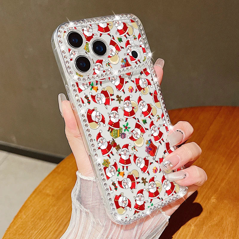 For iPhone 17 Pro Max Case Christmas Elk Santa Claus Diamond Cover For iPhone 13 14 15 12 11 16e 17 Air Funda iPhone 16 Pro Max