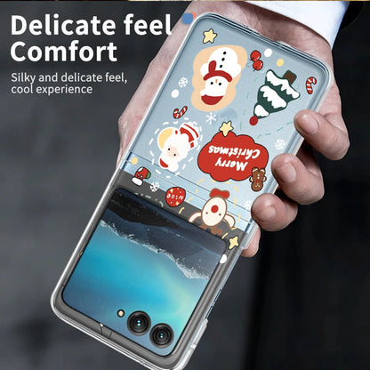 Christmas Pattern Clear Phone Case For Motorola Razr 50 40 Ultra Razr40 Razr50 Shockproof Bumper Transparent Folding Hard Cover