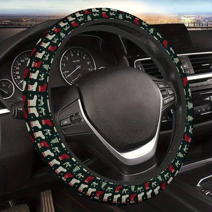 1pc Car Steering Wheel Cover with Red and White Christmas Stocking, White Reindeer and Snowflake Pattern Print One Size