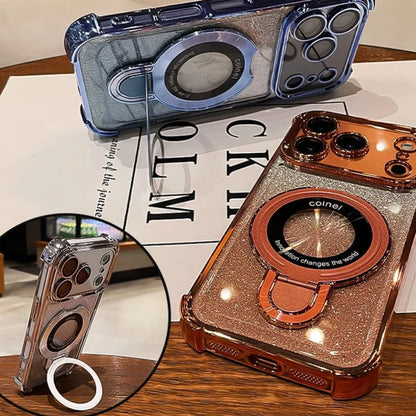 Plating for Magsafe Glitter Bracket Case for iPhone 17 16 15 Pro Max 14 Plus Air 11 12 13 Gradient Stand Airbag Shockproof Cover
