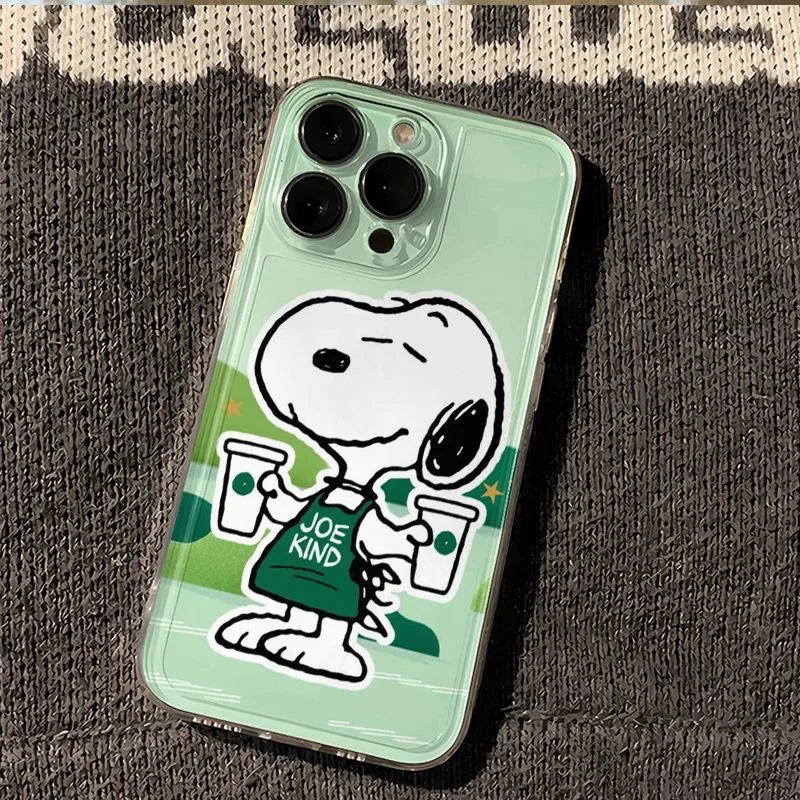 Funny Cartoon Cute Snoopy coffee Clear TPU Phone Case For iPhone 11 12 13 14 15 16 Pro Max 16 Plus Lovely Snoopy Anti-Fall Cover