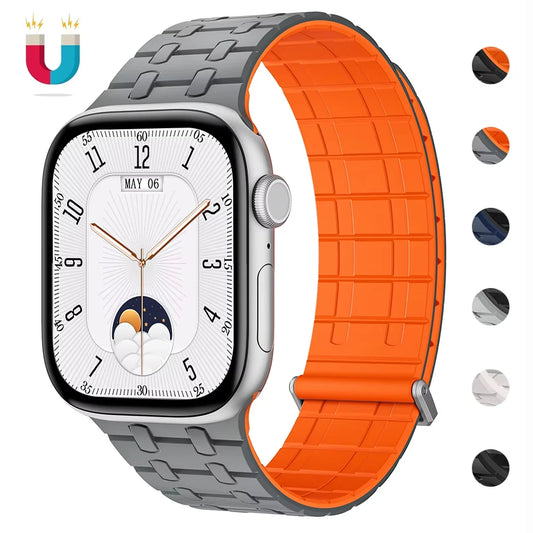 Magnetic Strap for Apple Watch Ultra 2 49mm Sport Silicone Loop Band for Iwatch Series 10 9 8 7 6 5 4 Se 46mm 45mm 44mm Correa
