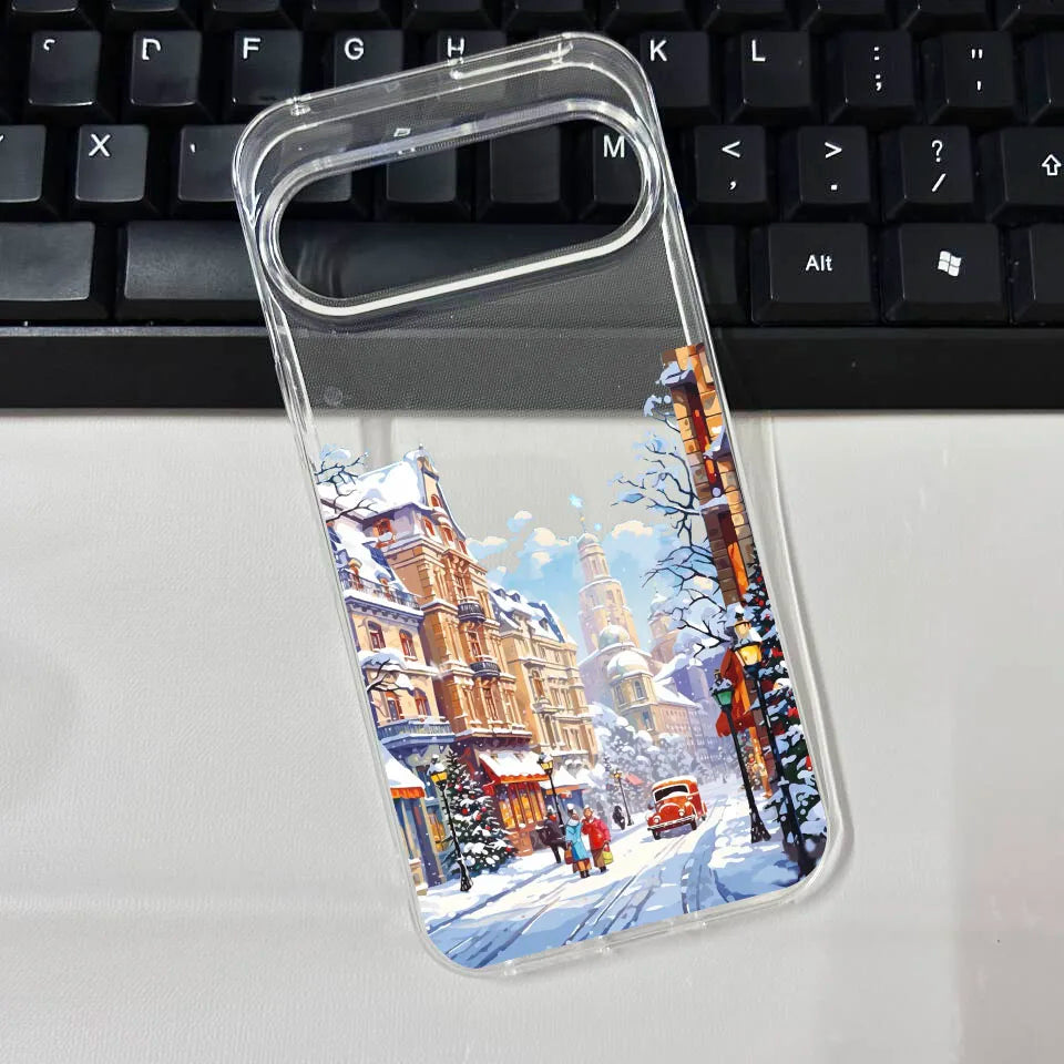 Winter Snow Landscape Phone Case For Google Pixel 10 10Pro 10 Pro XL 8 9 Pro 6 7 8 8A 5G Christmas Street Scenery Soft TPU Cover