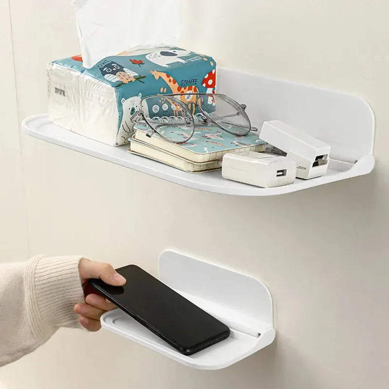 Folding Wall Mounted Shelf Saving Space Foldable Storage Rack Punch-Free Phone Holder Wifi Router Storage Tray BathroomOrganizer - covers4phones