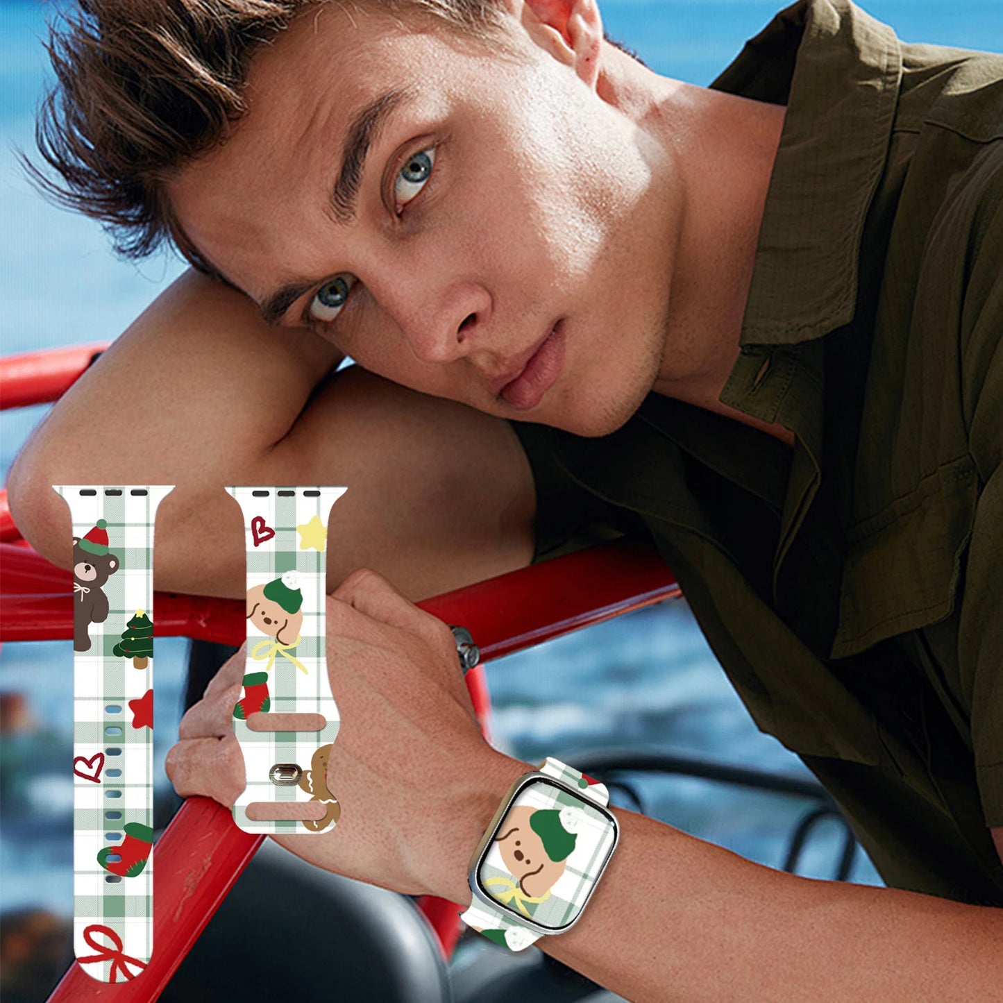 Little Dog Christmas Printed Strap for Apple Watch 11 10 9 Silicone Band Replaceable Bracelet for iWatch 46/44/42/41mm Watchband