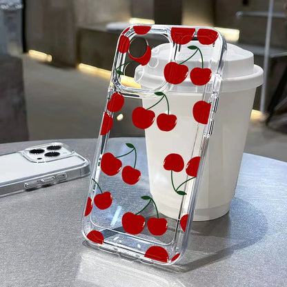 Cute Bow Cherry Phone Case For iPhone 16 Pro Case iPhone 13 11 15 12 14 Pro Max XR XS X 7 8 Plus SE 2020 Shockproof Clear Cover