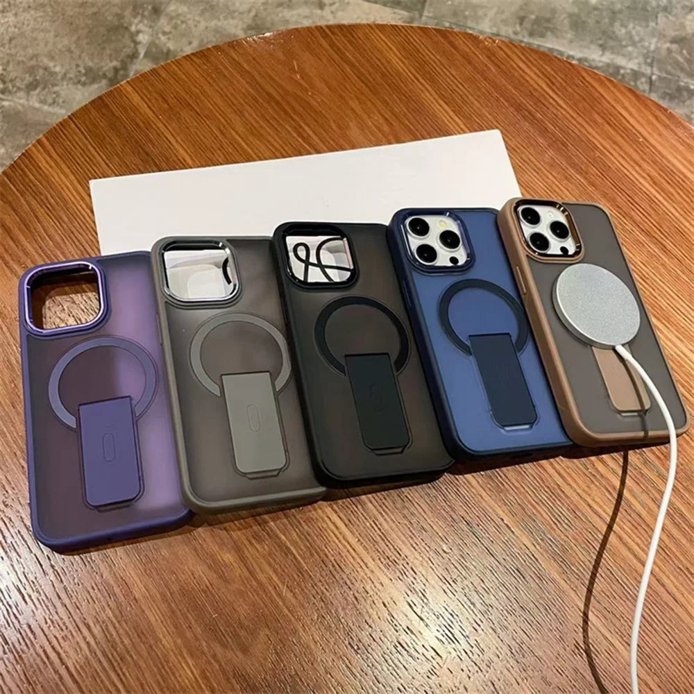 Luxury For Magsafe Phone Case For iPhone 17 Air Pro Max Magnetic Wireless Charge Folding Stand Holder Matte Cover