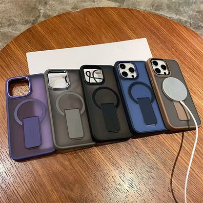 Luxury For Magsafe Phone Case For iPhone 17 Air Pro Max Magnetic Wireless Charge Folding Stand Holder Matte Cover