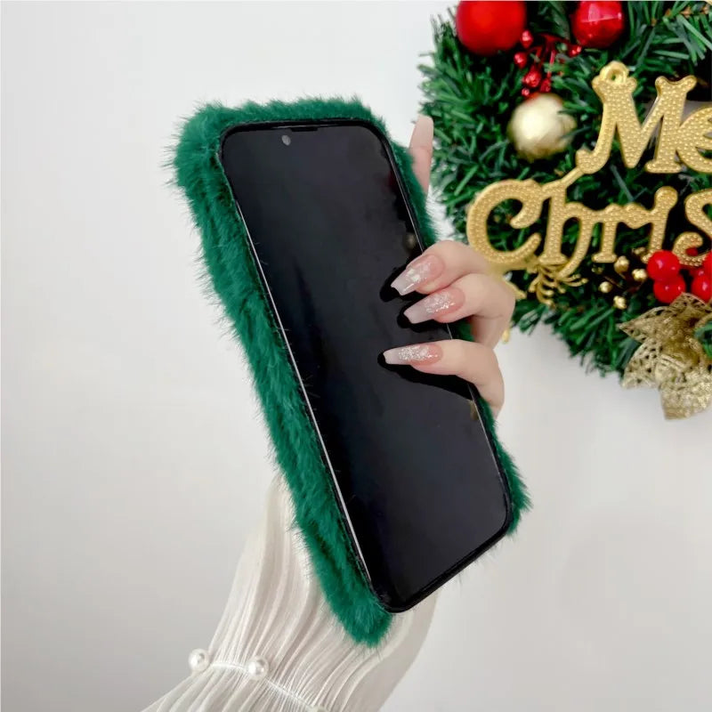 New Year Merry Christmas Tree Plush Boots Phone Case for Galaxy S25 S24 S23 S22 S21 S20 Plus FE Autumn and winter plush