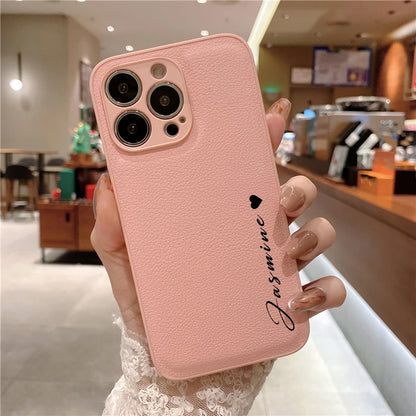16 15 14 13 Pro Max Case Personalised Customized Name Leather Luxury Korea Cover For iPhone 13 12 11 Pro Max - covers4phones