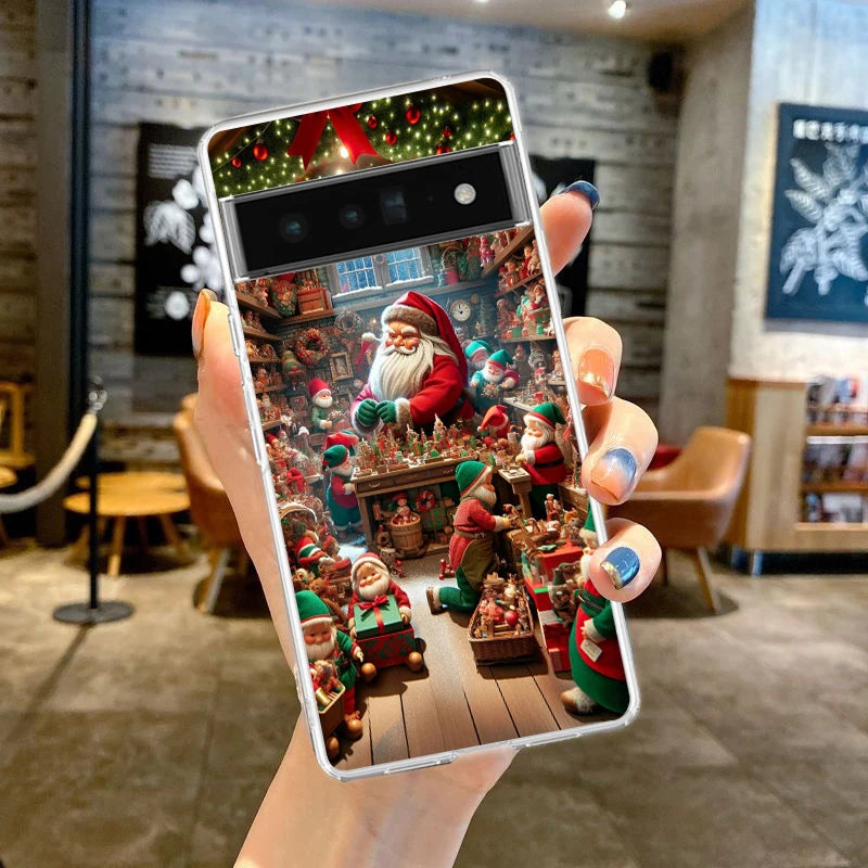 Phone Case Cover for Google Pixel 9 8 7 6 5 4 4XL 7A 6A 5A 4A 3A Pro XL 5G Transparent Soft TPU Shell New Year Christmas Pattern