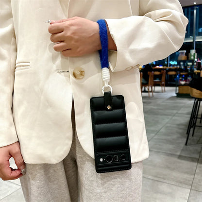 Fashion Down Jacket Lanyard Case for Google Pixel 8 7 6 Pro 7A 6A 5A 4A 3 4 XL 3AXL 3A Hand Wrist Strap Soft Shockproof Cover