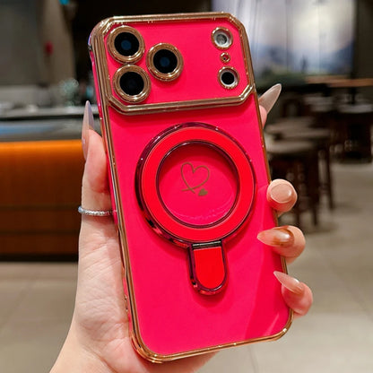 Luxury Plating Love Heart Airbag Bracket Phone Case For iPhone 17 16 15 14 13 Pro Max Plus Air Stand Holder Protection New Cover