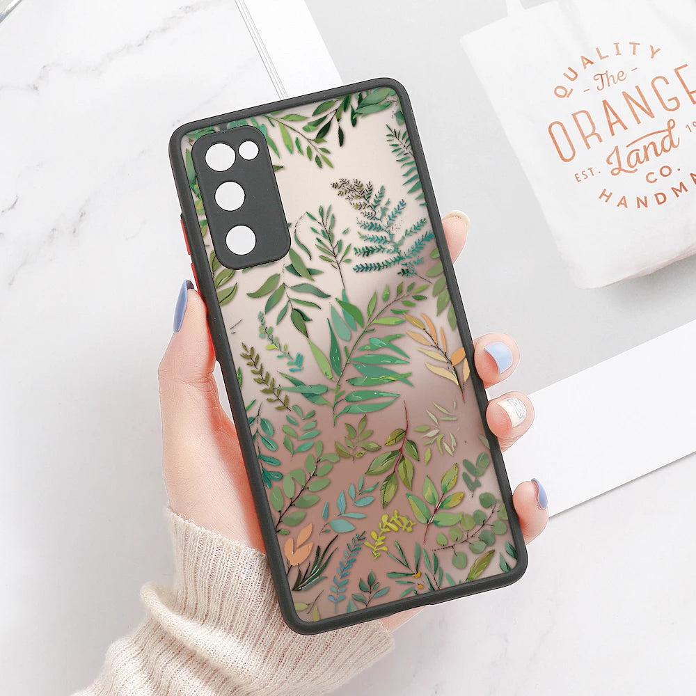 Green Leaves Matte Case For Samsung A55 A54 5G A53 A52 A35 A34 A33 A32 4G A13 A05 S24 Ultra S23 S22 Plus S21 FE S20 Soft Cover