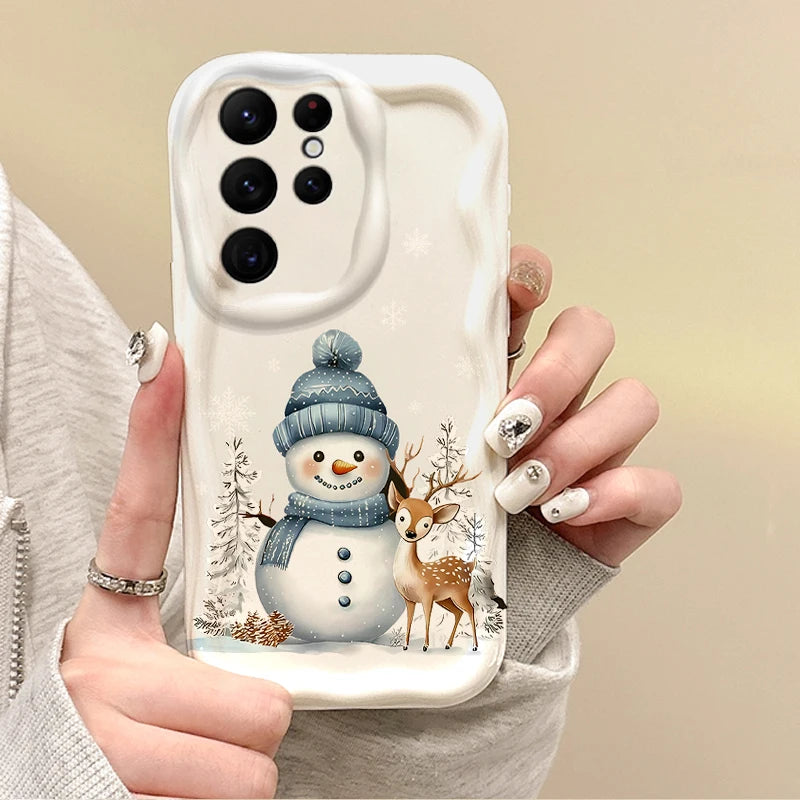 Cute Christmas Tree Snowman Phone Case For Samsung Galaxy S25 S24 S23 S22 Ultra Plus S21 FE A73 A72 A55 A54 Soft Silicone Cover