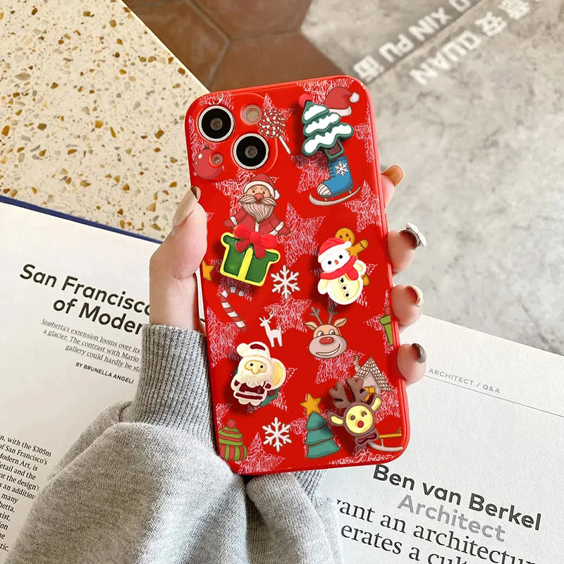 3D Christmas Tree Santa Claus Case For iPhone 14 12 13 11 15 Pro Max 12 13 Mini 7 8 Plus XS Max X XR SE Gift Socks Red Tpu Cover
