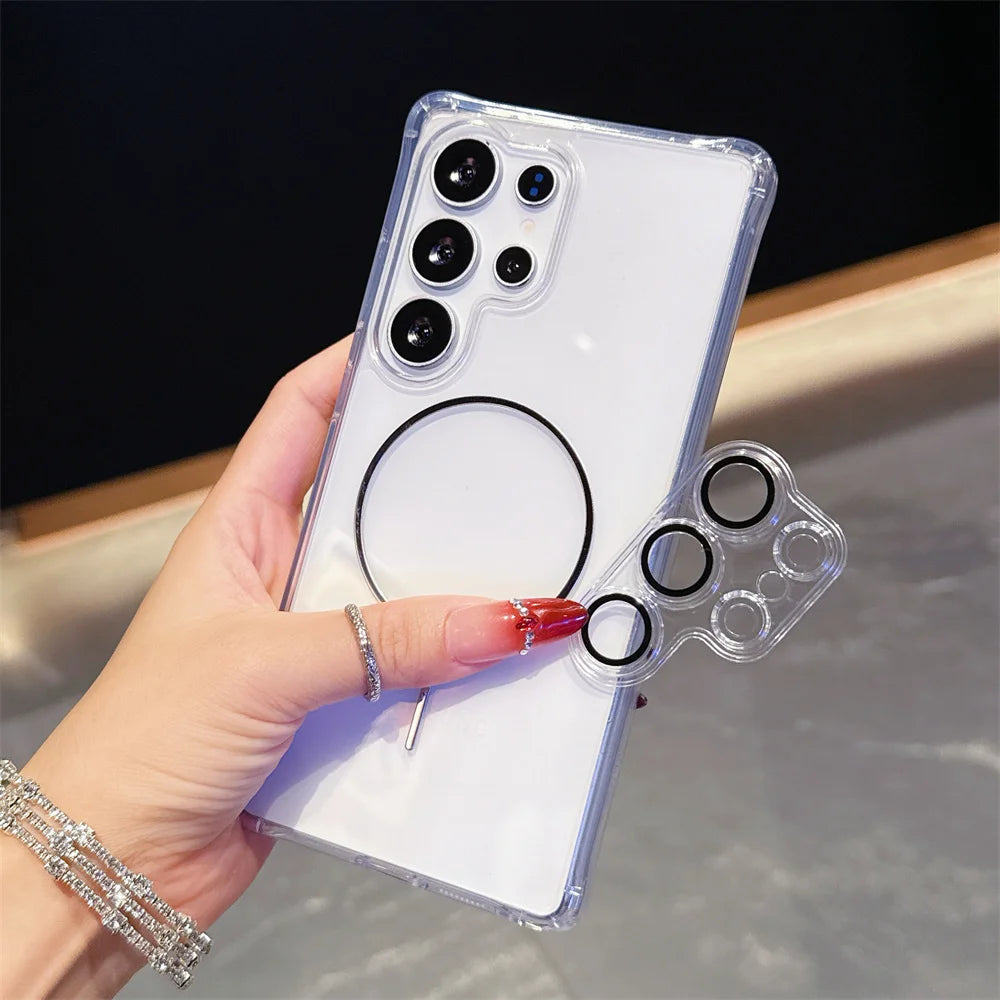 Shockproof Clear Magnetic Phone Case for Magsafe Lens Film For Samsung Galaxy S25 Edge S24 Ultra Plus S23 FE A56 A36 A35 A17 A16