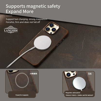 for Magsafe Case for iPhone 17 15 16 Pro Max Air Retro Luxury Full Grain Cowhide Genuine Oiled PULL-UP Leather Magnetic Cover