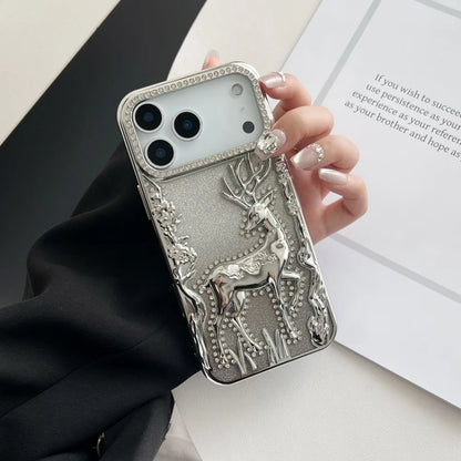 3D Deer Diamond Phone Case For iPhone 17 16 15 14 13 12 Pro Max 17pro Air Shiny Glitter Electroplated TPU Shockproof Soft Cover