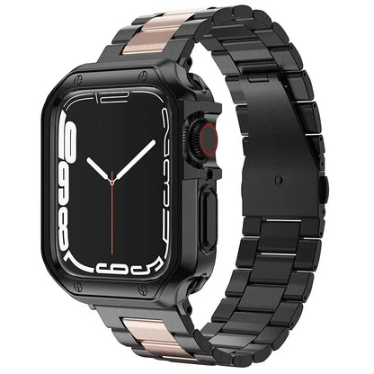 TPU Protector Case+Metal Strap For Apple Watch Ultra Band 49mm 45/44mm 41mm 40/38 Stainless steel Bracelet series 3 5 6 se 7 8 9